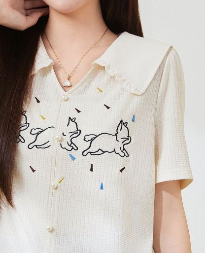 Plus Size Slim Embroidered Short Sleeve Tee FXZ7338