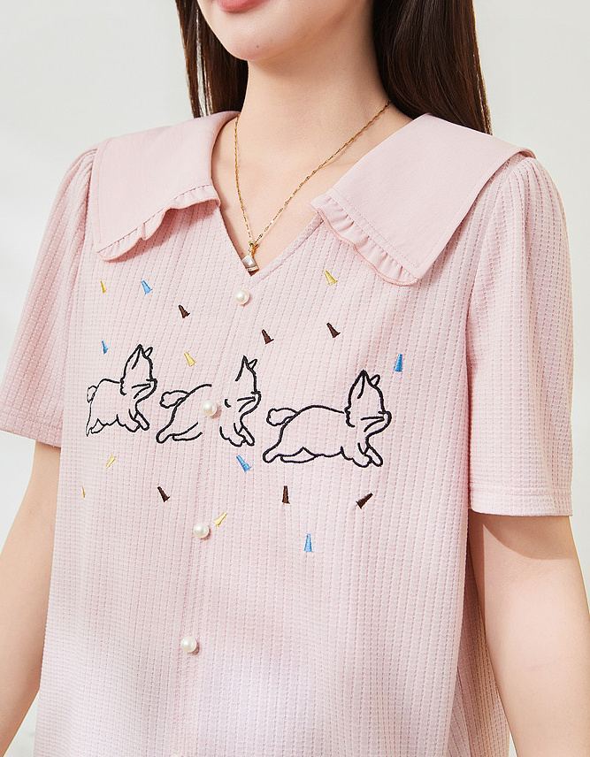 Plus Size Slim Embroidered Short Sleeve Tee FXZ7338