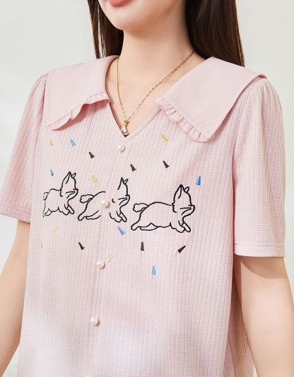 Plus Size Slim Embroidered Short Sleeve Tee FXZ7338