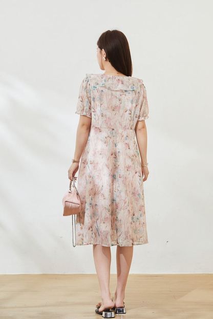 Plus Size V Neck Floral Waist Cinched Slimming Dress FXQ7530