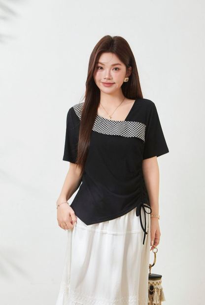 Plus Size Slimming Plaid T-Shirt for Curvy Women FXZ7172010