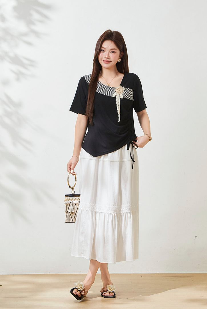 Plus Size Slimming Plaid T-Shirt for Curvy Women FXZ7172010
