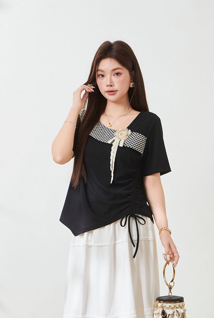 Plus Size Slimming Plaid T-Shirt for Curvy Women FXZ7172010
