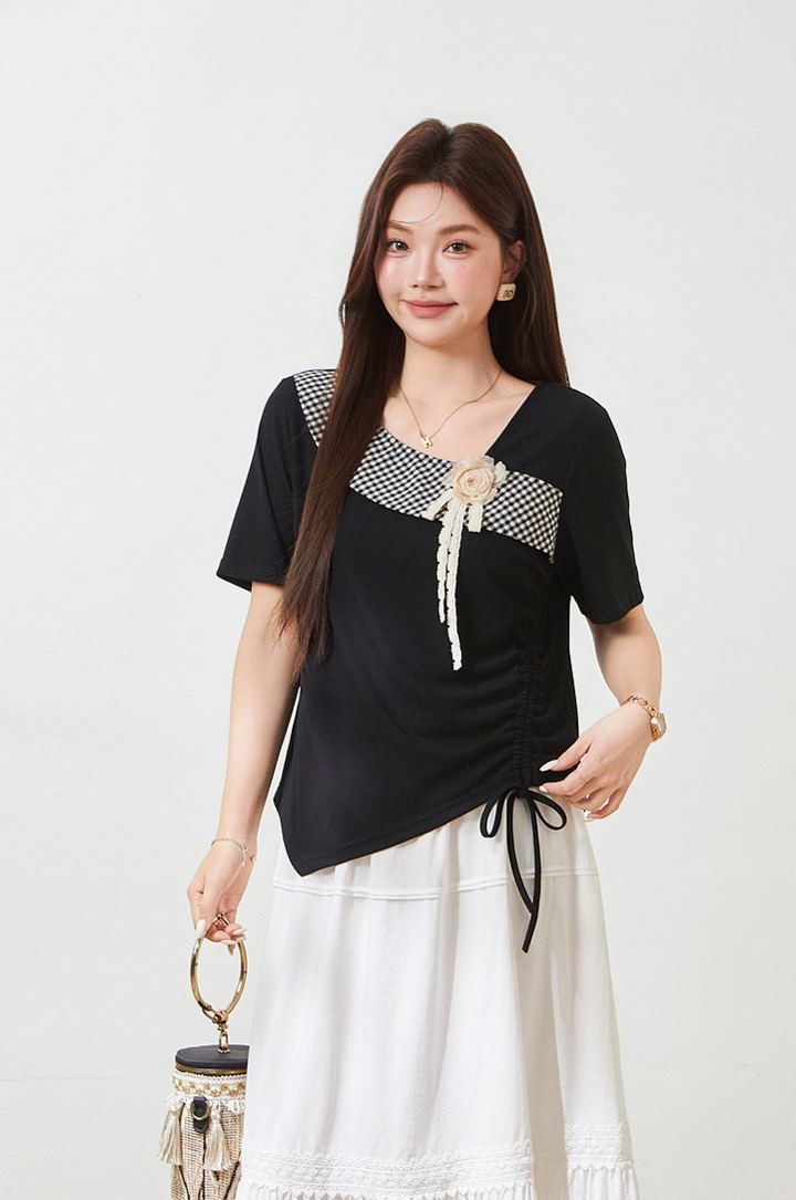 Plus Size Slimming Plaid T-Shirt for Curvy Women FXZ7172010