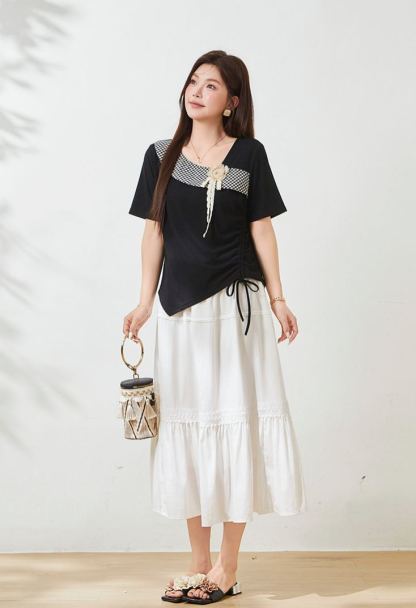 Plus Size Slimming Plaid T-Shirt for Curvy Women FXZ7172010