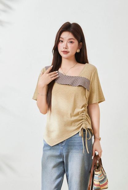 Plus Size Slimming Plaid T-Shirt for Curvy Women FXZ7172010