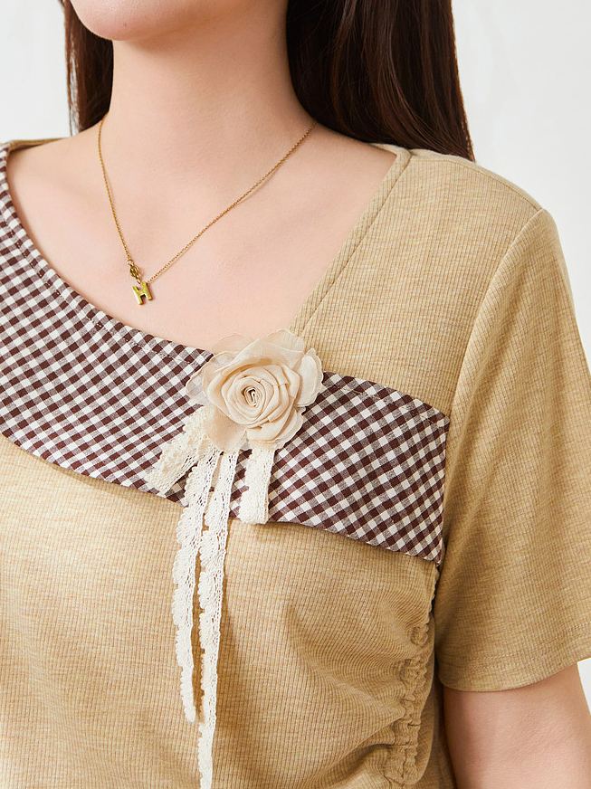 Plus Size Slimming Plaid T-Shirt for Curvy Women FXZ7172010