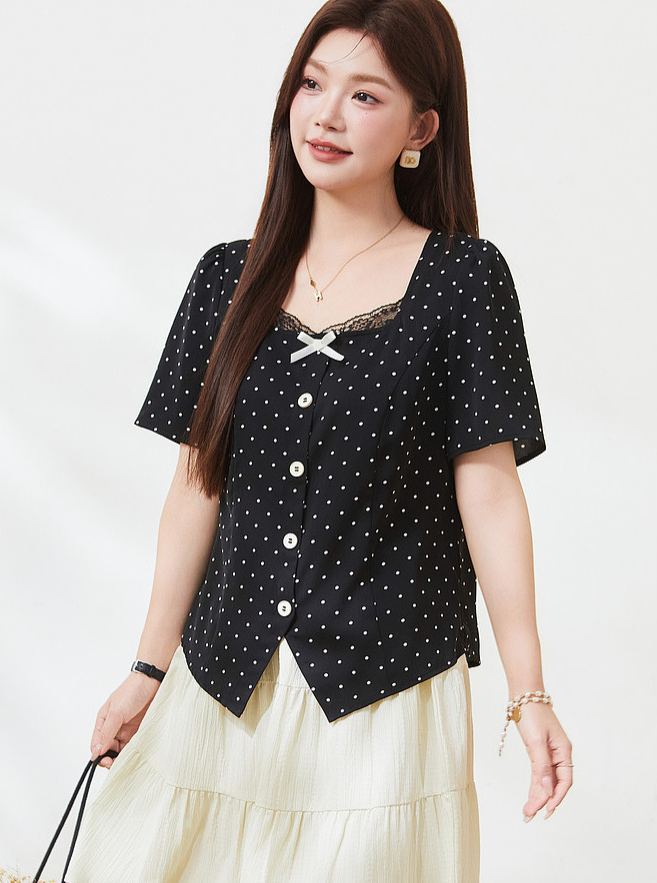 Plus Size Square Neck Blouse Shirt for Curvy Women FXA7201