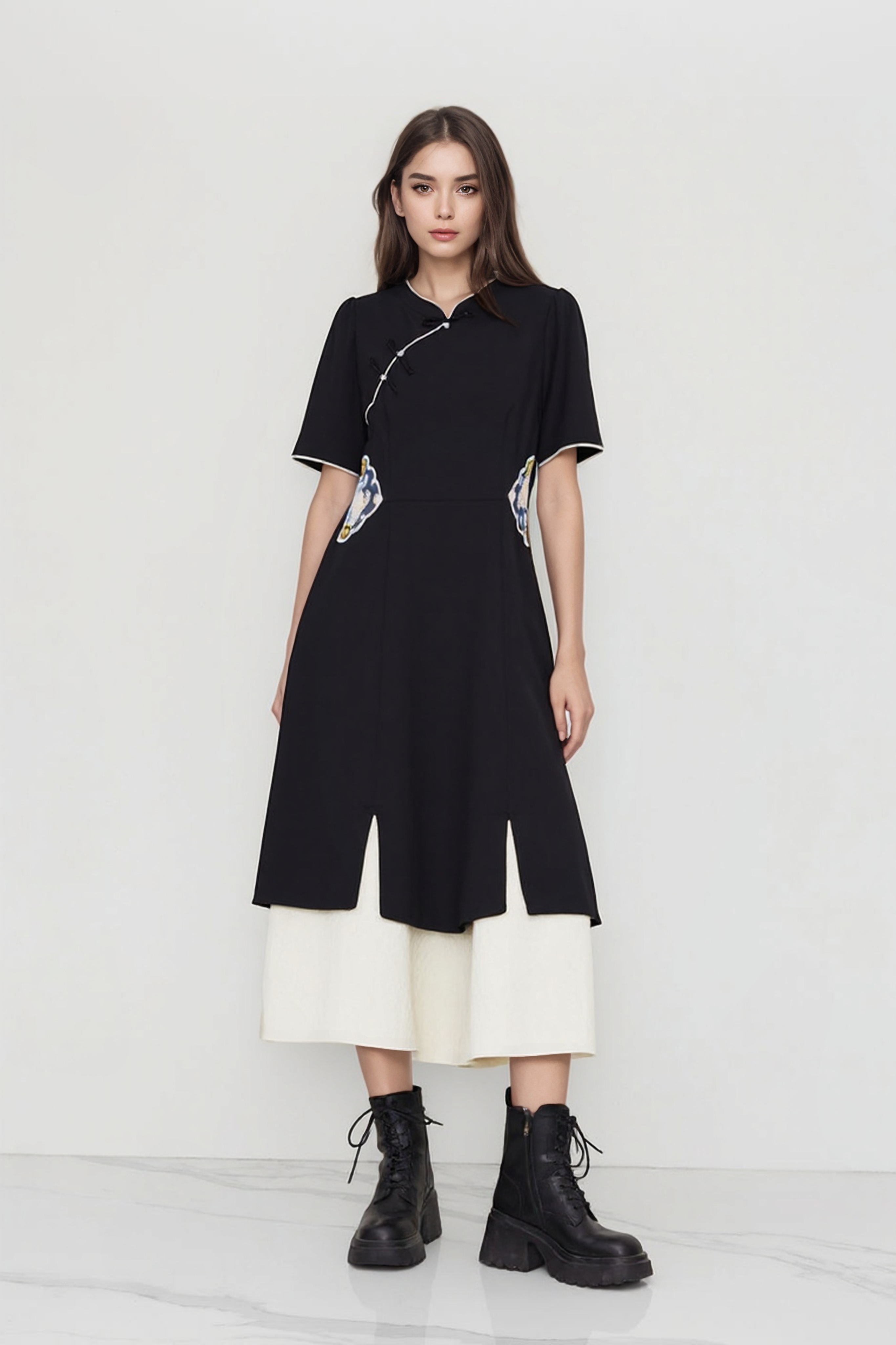 Improved Cheongsam Contrasting-Color Dress Dxq1771