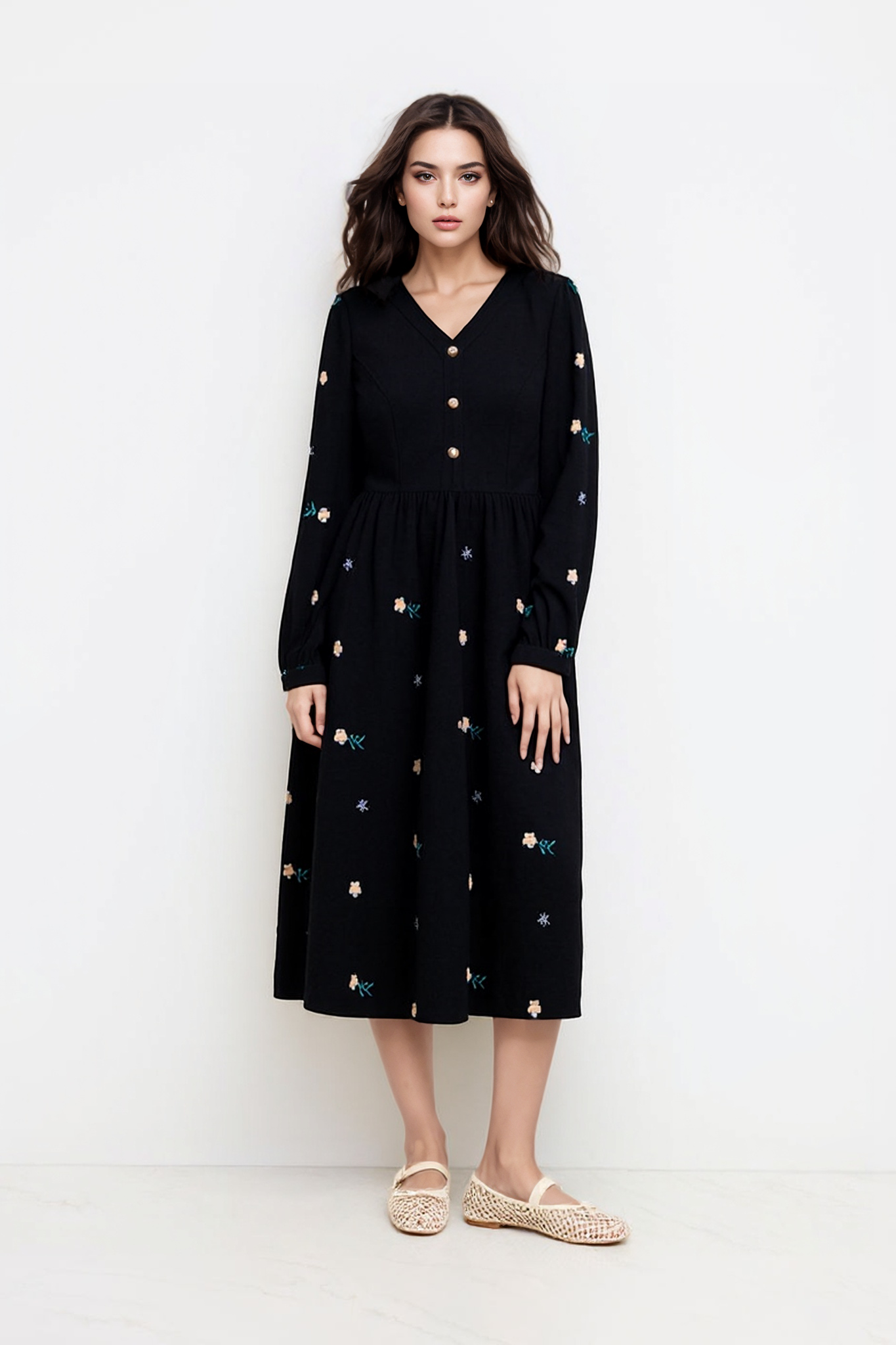 V-neck Slimming Embroidered Elegant Dress DDQ2186