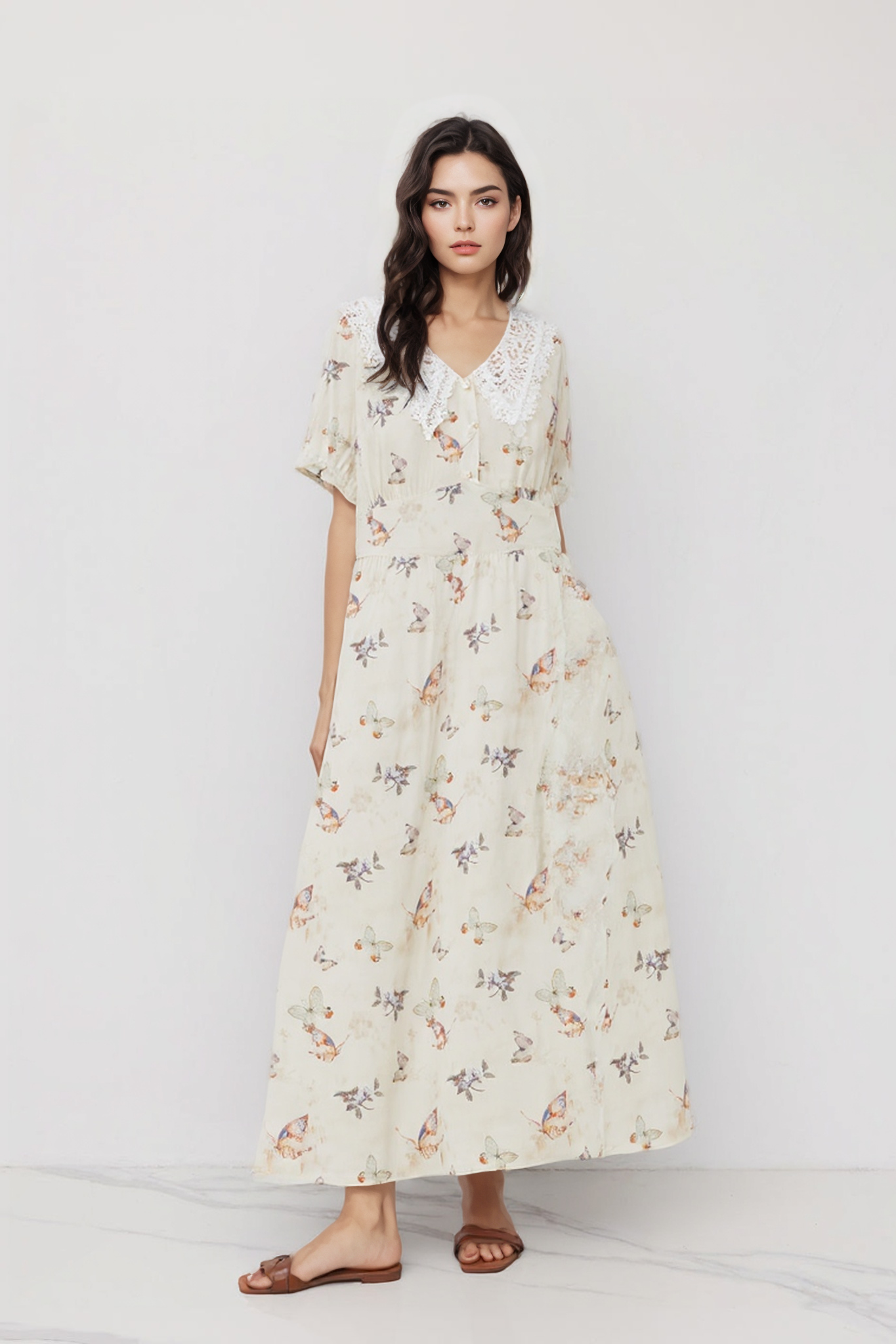 Printed Lace Chiffon Dress DXQ1697