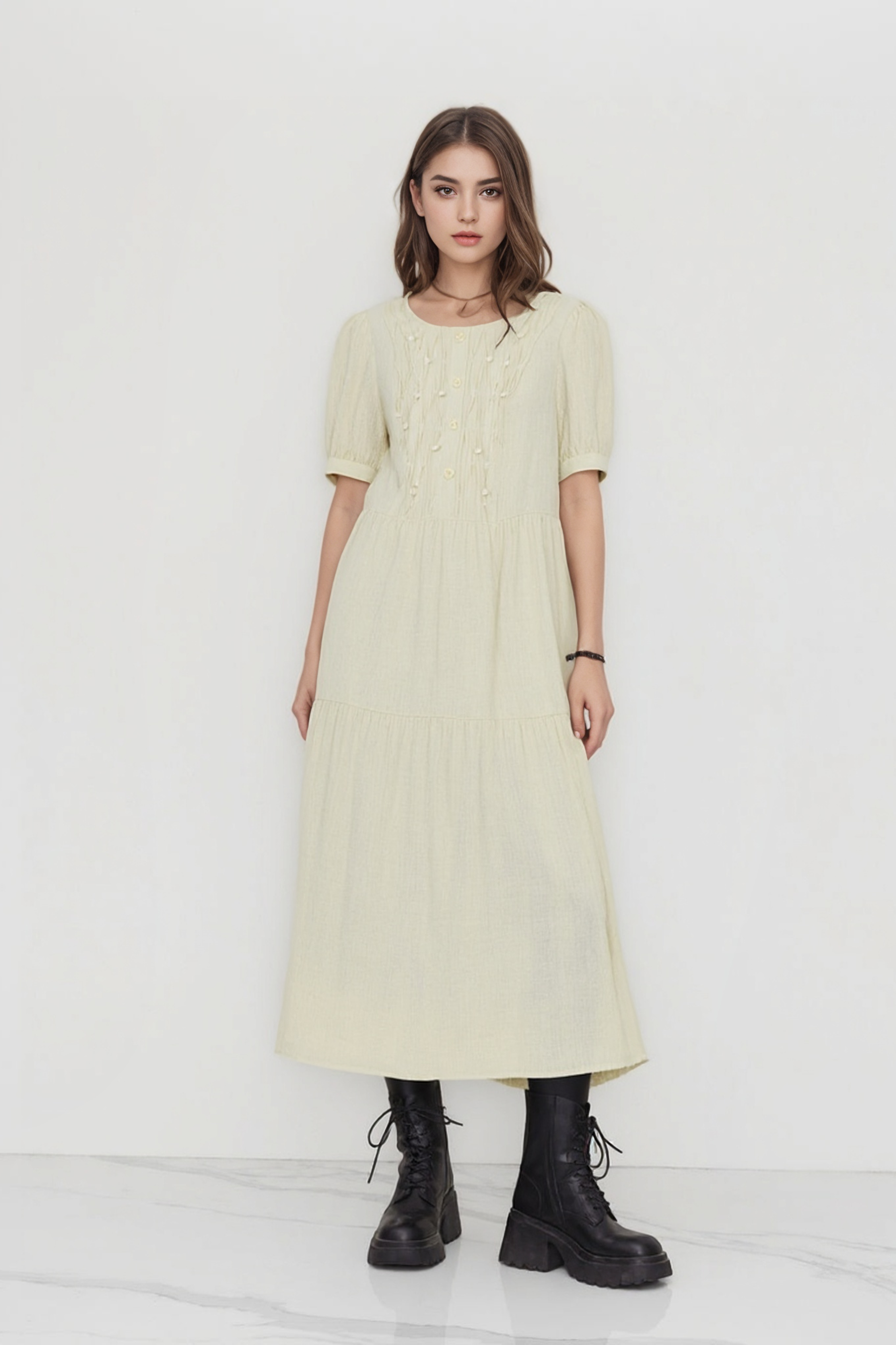 Pleated Beaded Dress DXQ1575