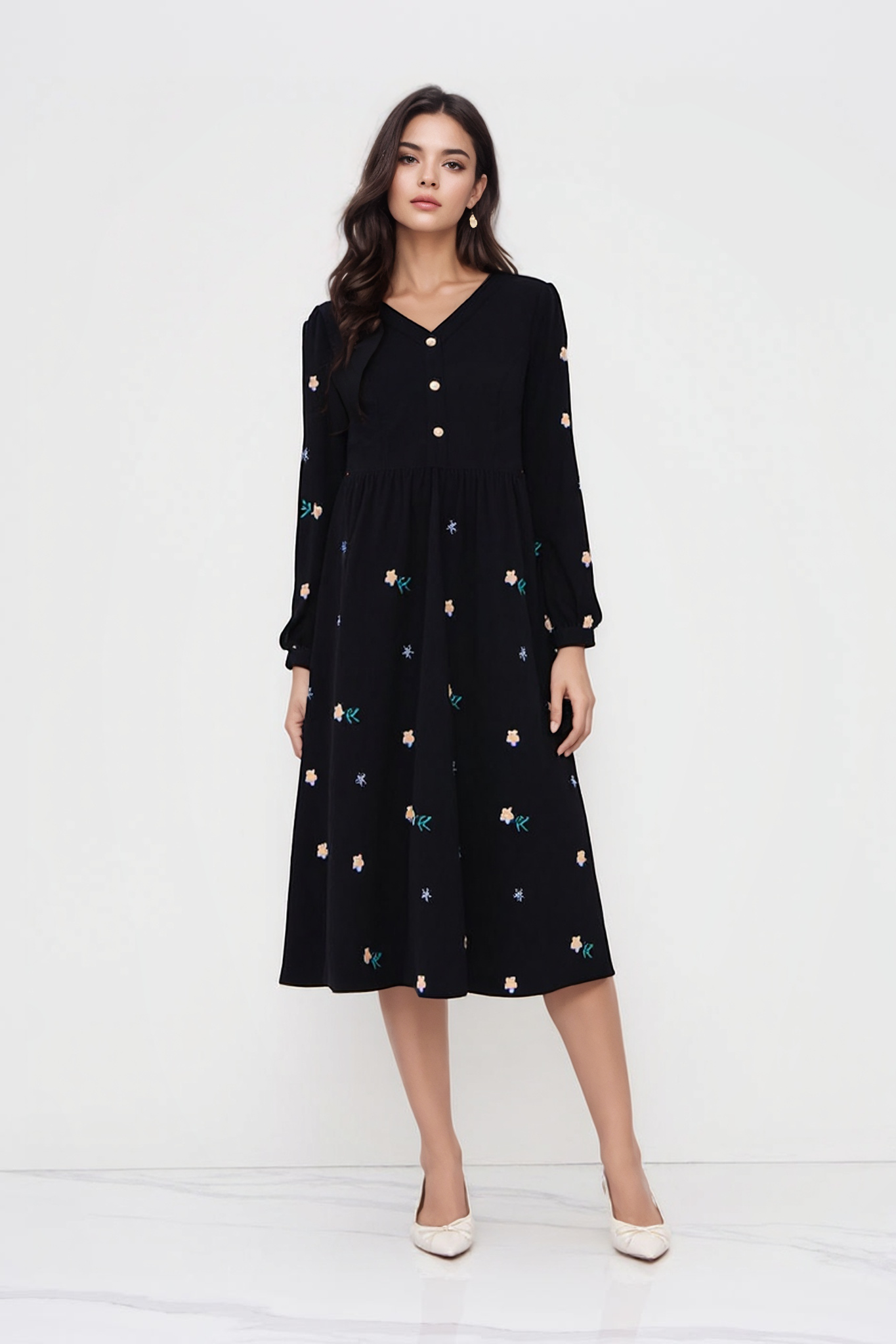 V-neck Slimming Embroidered Elegant Dress DDQ2186