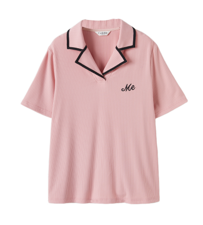 Color-Block Turn-Down Collar Knitted T-Shirt DXZ1638