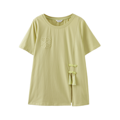 3D Embroidered Side Slit T-Shirt DXZ1361