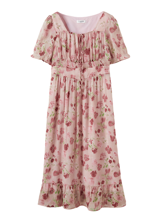 Floral Square Neck Dress DXQ1576