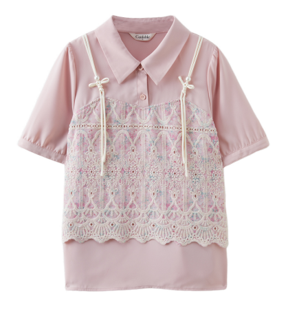 Lace Crochet Fake Two-Piece Shirt DXA1610