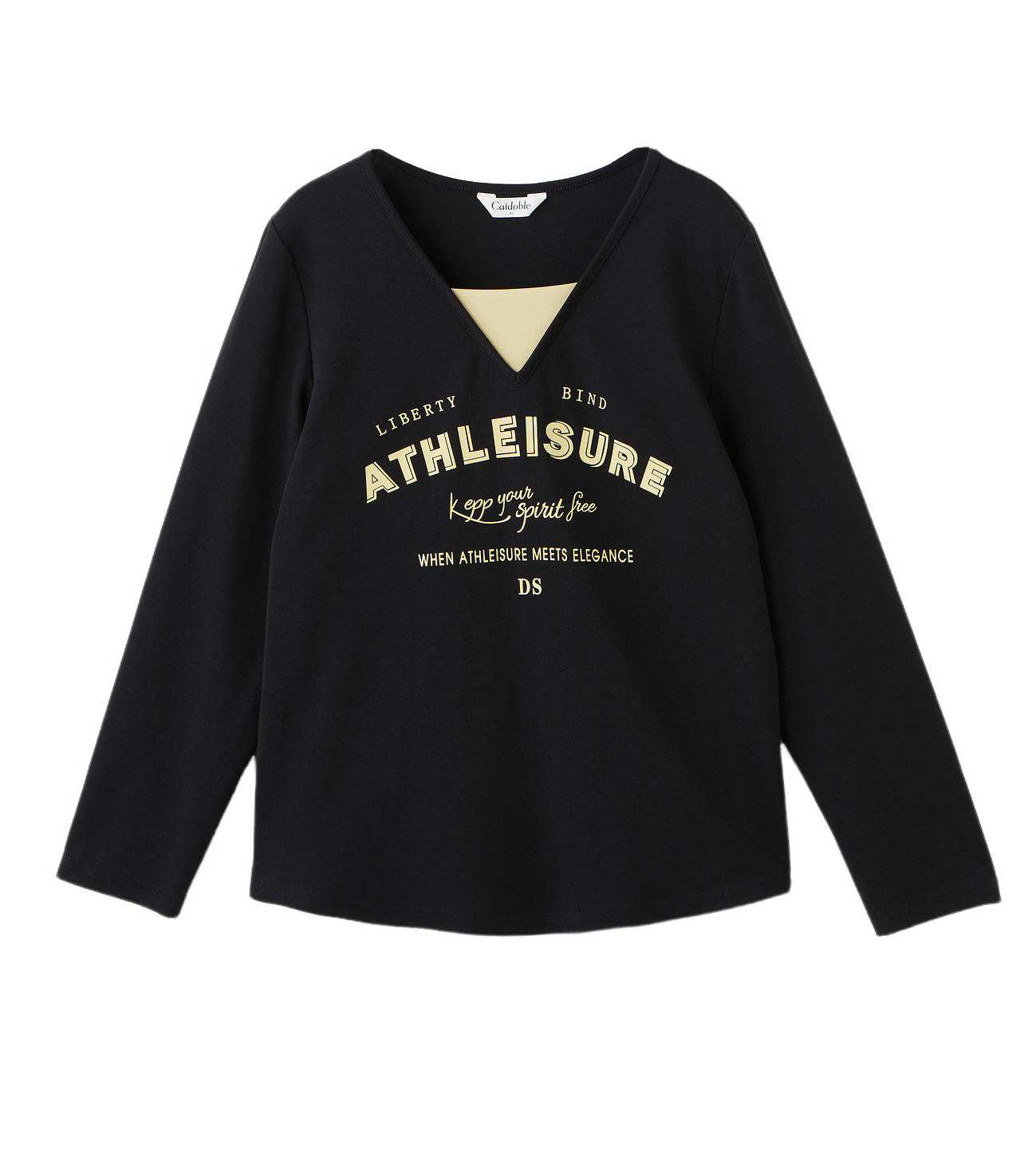 Fake Two-Piece V-Neck Letter Print Long Sleeve T-Shirt ECZ2537