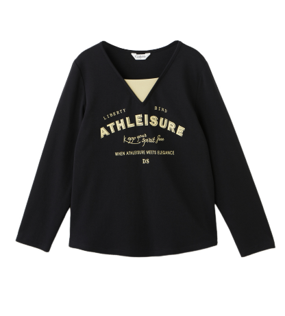 Fake Two-Piece V-Neck Letter Print Long Sleeve T-Shirt ECZ2537