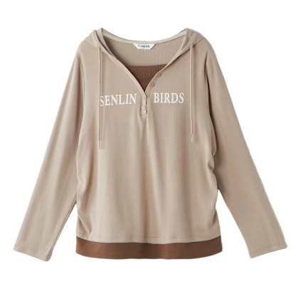 Fake Two-Piece Spliced Hooded Long Sleeve T-Shirt Top ECZ1921