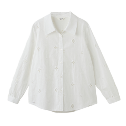 Curved Hem Elegant Embroidered Shirt ECA2577