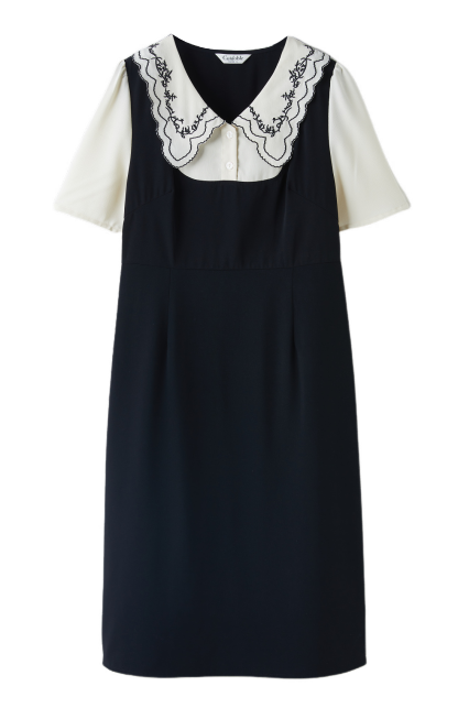 Doll Collar Patchwork Fake Two-Piece Dress DXQ1929