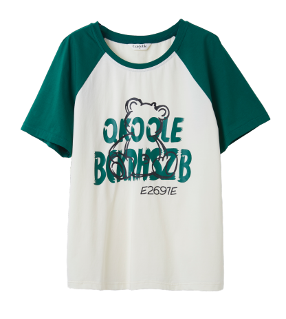 Loose Contrast Color Raglan Printed T-shirt Dxz1265