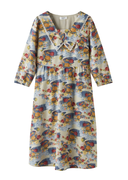 V-neck Puff Sleeve Floral Dress DDQ1999