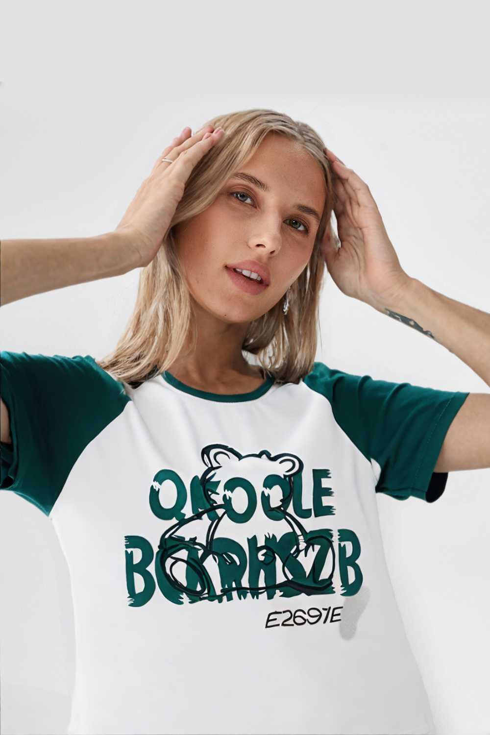 Loose Contrast Color Raglan Printed T-shirt Dxz1265