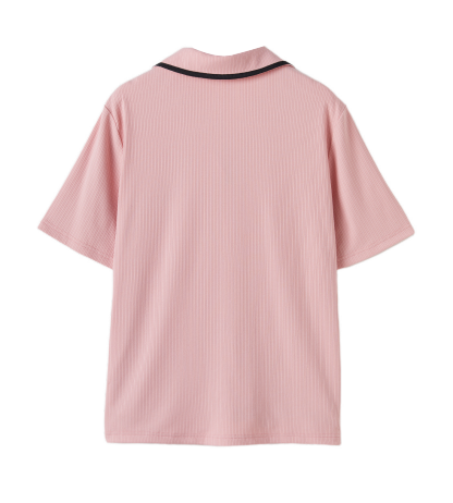 Color-Block Turn-Down Collar Knitted T-Shirt DXZ1638