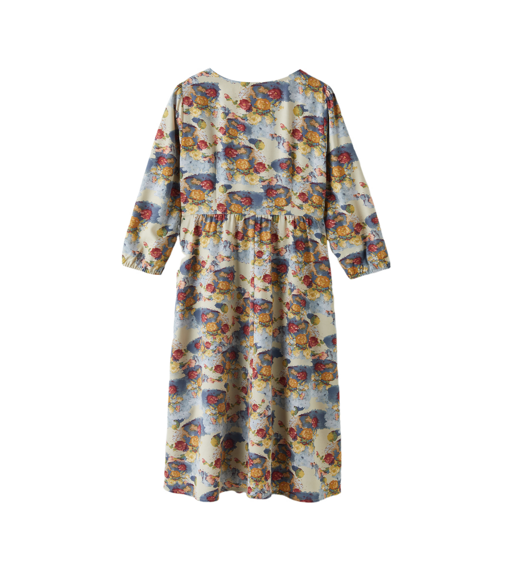 V-neck Puff Sleeve Floral Dress DDQ1999