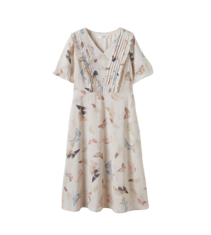 Casual V-neck floral bubble sleeve dress DXQ1607