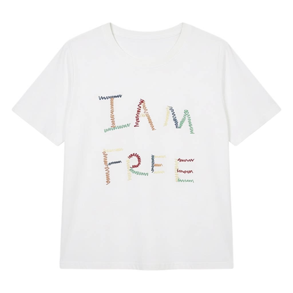 Colorful letter embroidered round neck T-shirt FXZ7090