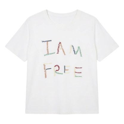 Colorful letter embroidered round neck T-shirt FXZ7090