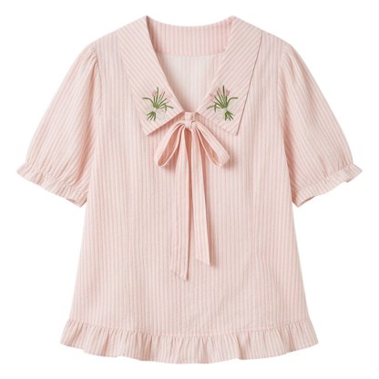 Bubble sleeve striped embroidered slim fit shirt FXA8059