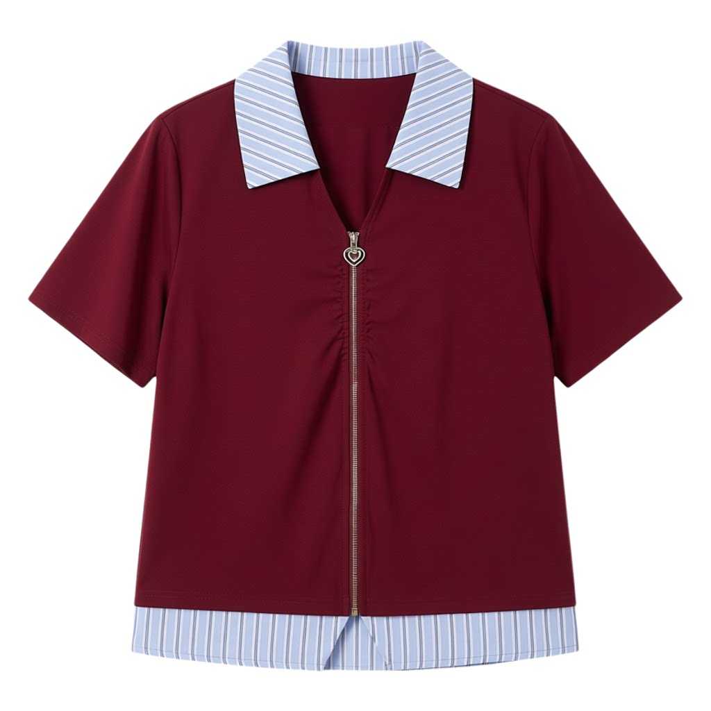 Striped patchwork fake two-piece knitted shirt FXZ8010