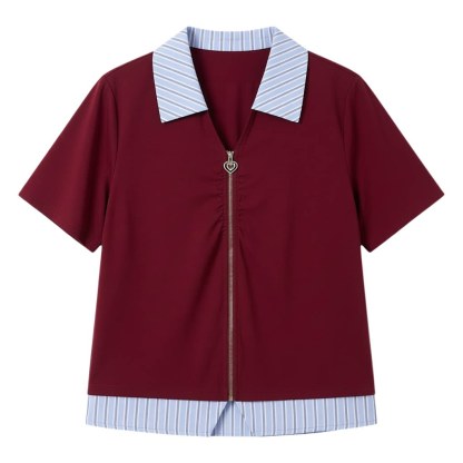 Striped patchwork fake two-piece knitted shirt FXZ8010