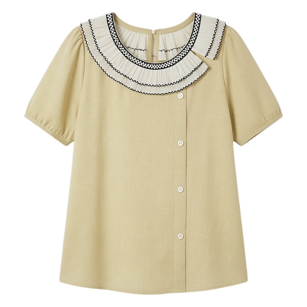 Round neck irregular bubble sleeve shirt FXA8020