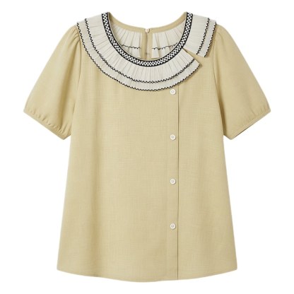 Round neck irregular bubble sleeve shirt FXA8020