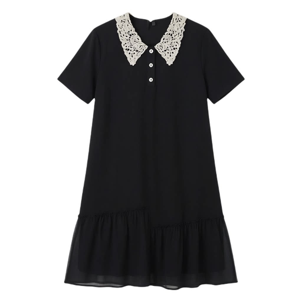 POLO collar hollowed out spliced chiffon dress FXQ8061