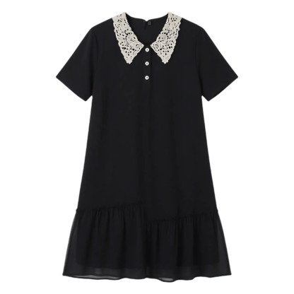 POLO collar hollowed out spliced chiffon dress FXQ8061