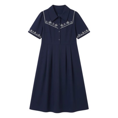 Retro embroidered waist cinching slimming shirt dress FXQ8036