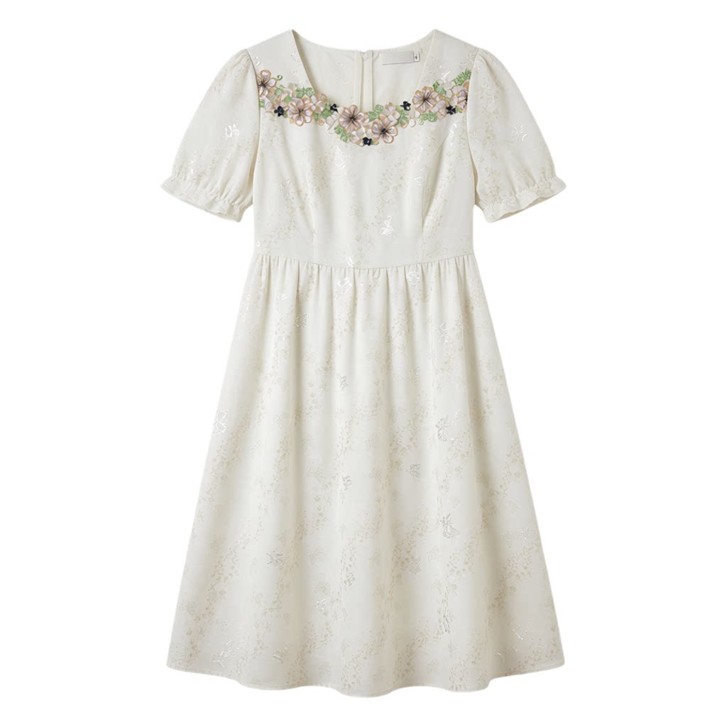 Vacation style square collar floral waist cinching dress FXQ7098