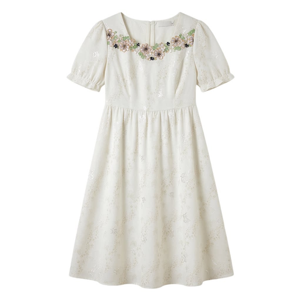 Vacation style square collar floral waist cinching dress FXQ7098
