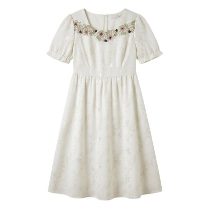 Vacation style square collar floral waist cinching dress FXQ7098