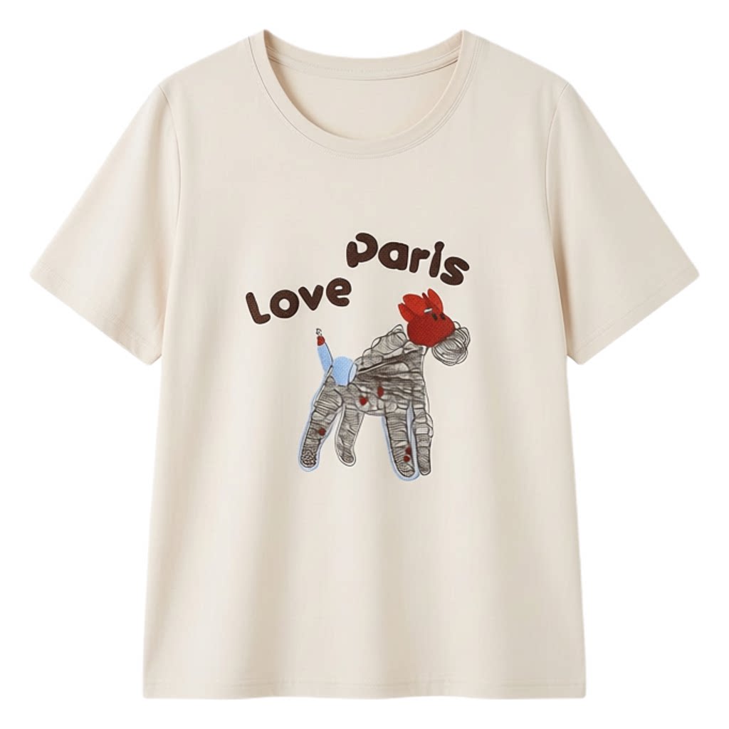 Cartoon embroidery skin friendly double-sided knitted T-shirt FXZ8017