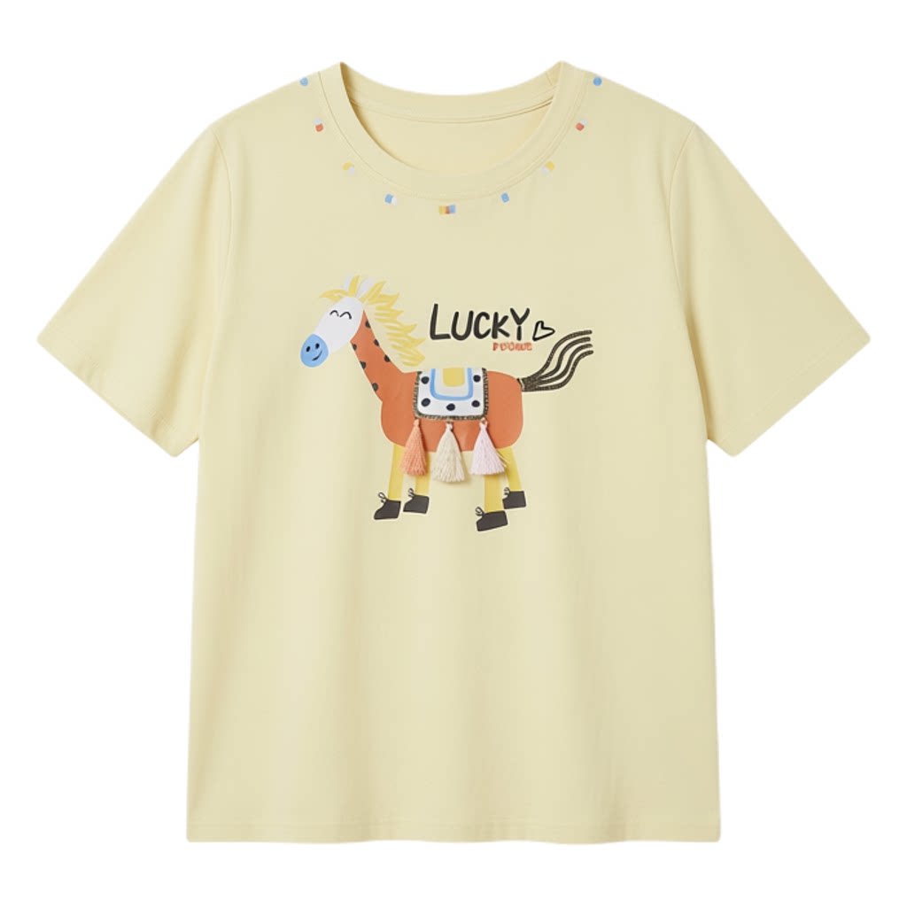 Unique cartoon printed fringe pony T-shirt FXZ8073