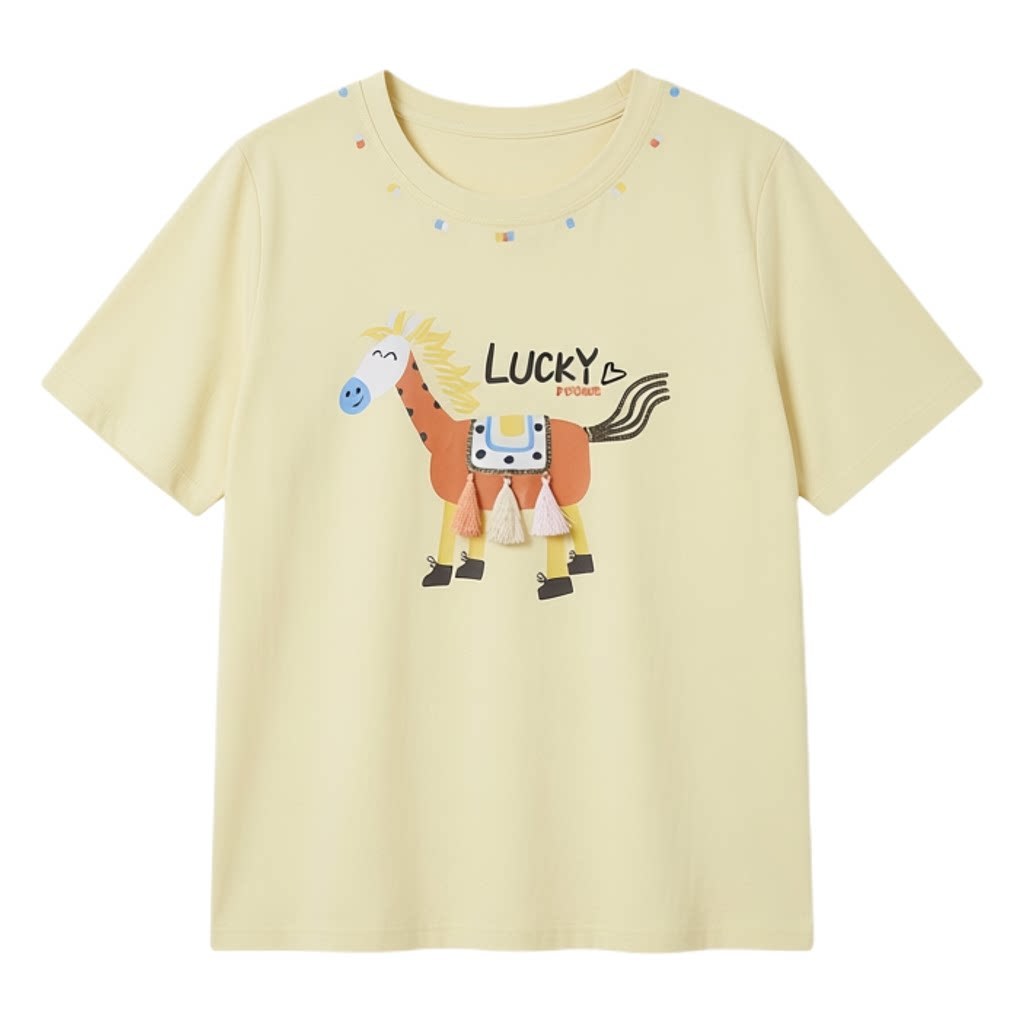 Unique cartoon printed fringe pony T-shirt FXZ8073