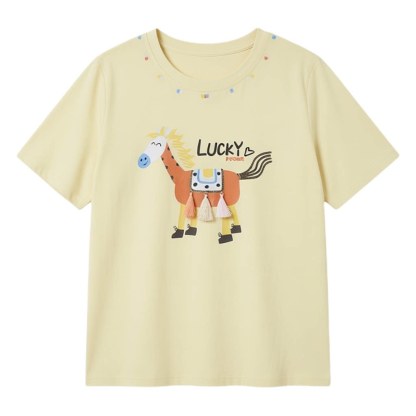 Unique cartoon printed fringe pony T-shirt FXZ8073