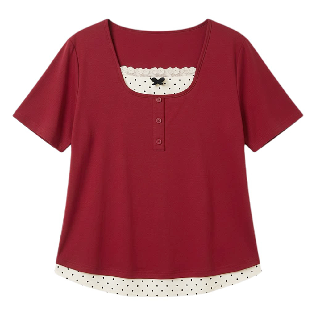 Color blocking splicing fake two-piece waist cinching T-shirt FXZ8075